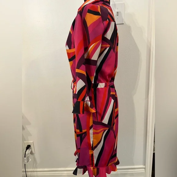 Trina Turk Nat Drawstring Shirt Dress Pink Geometric Print Size XS - Picture 5 of 16